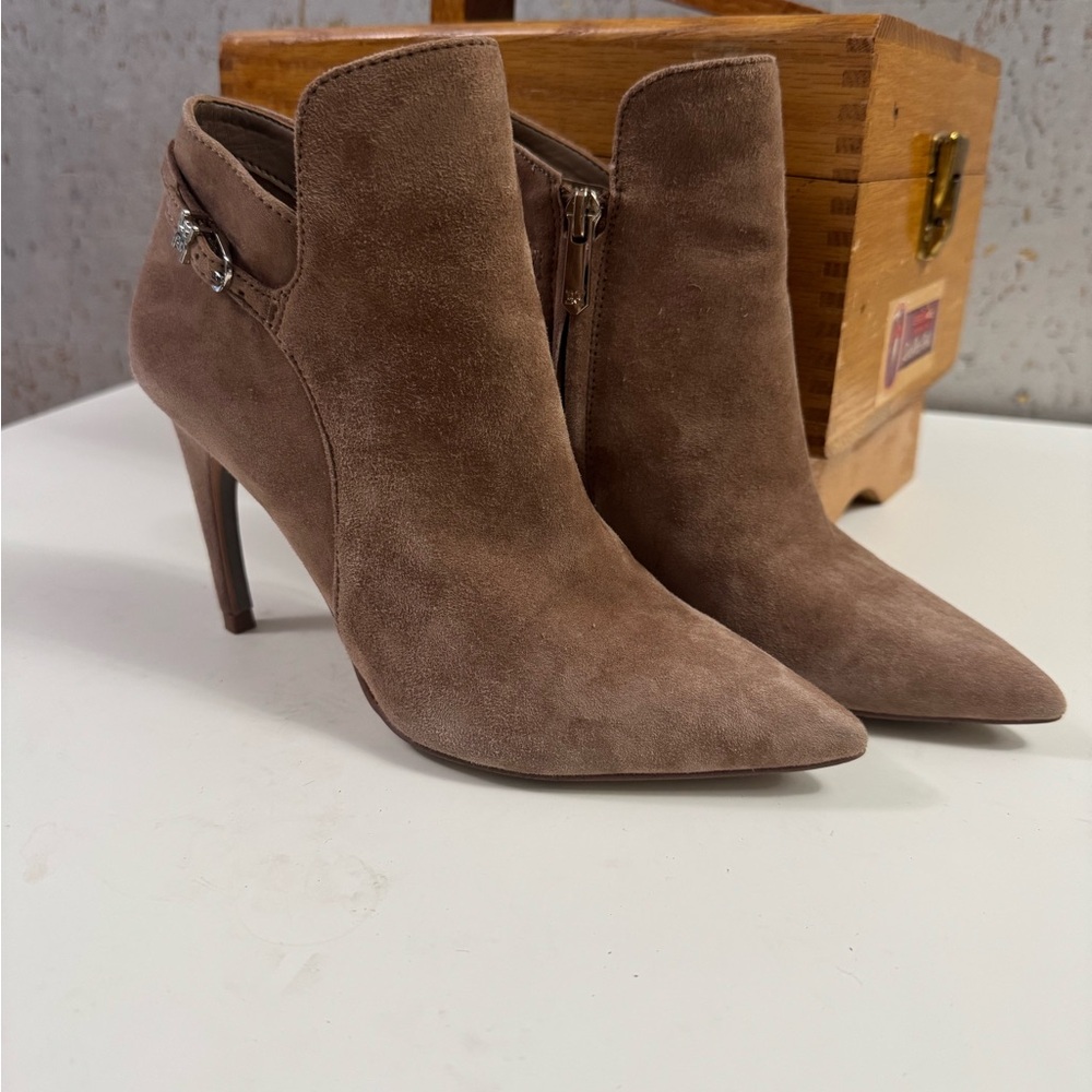 Sam Edelman Taupe Fiora Pointed-Toe Suede Heeled Boots